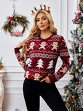 Gingerbread Round Neck Long Sleeve Sweater - Trendsi