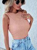 Textured Round Neck Tank - Trendsi