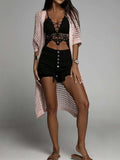 Openwork Open Front Three-Quarter Sleeve Cover Up - Trendsi - Flyclothing LLC