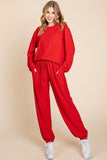 Super Lady Full Size Crinkle Check Round Neck Top and Pants Lounge Set - Trendsi - Flyclothing LLC