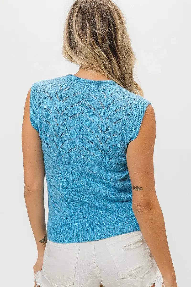 BiBi Chevron Pointelle Pearl Knit Top - Trendsi - Flyclothing LLC