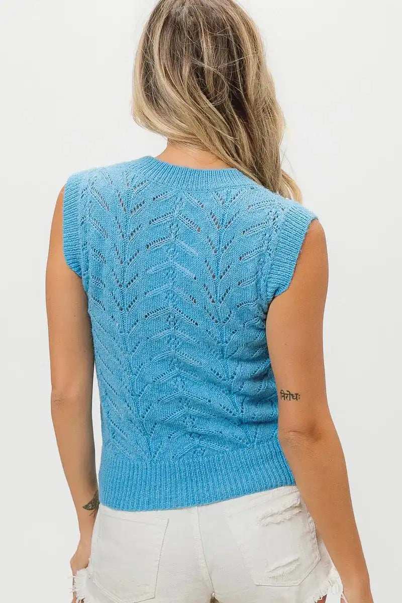 BiBi Chevron Pointelle Pearl Knit Top - Trendsi - Flyclothing LLC