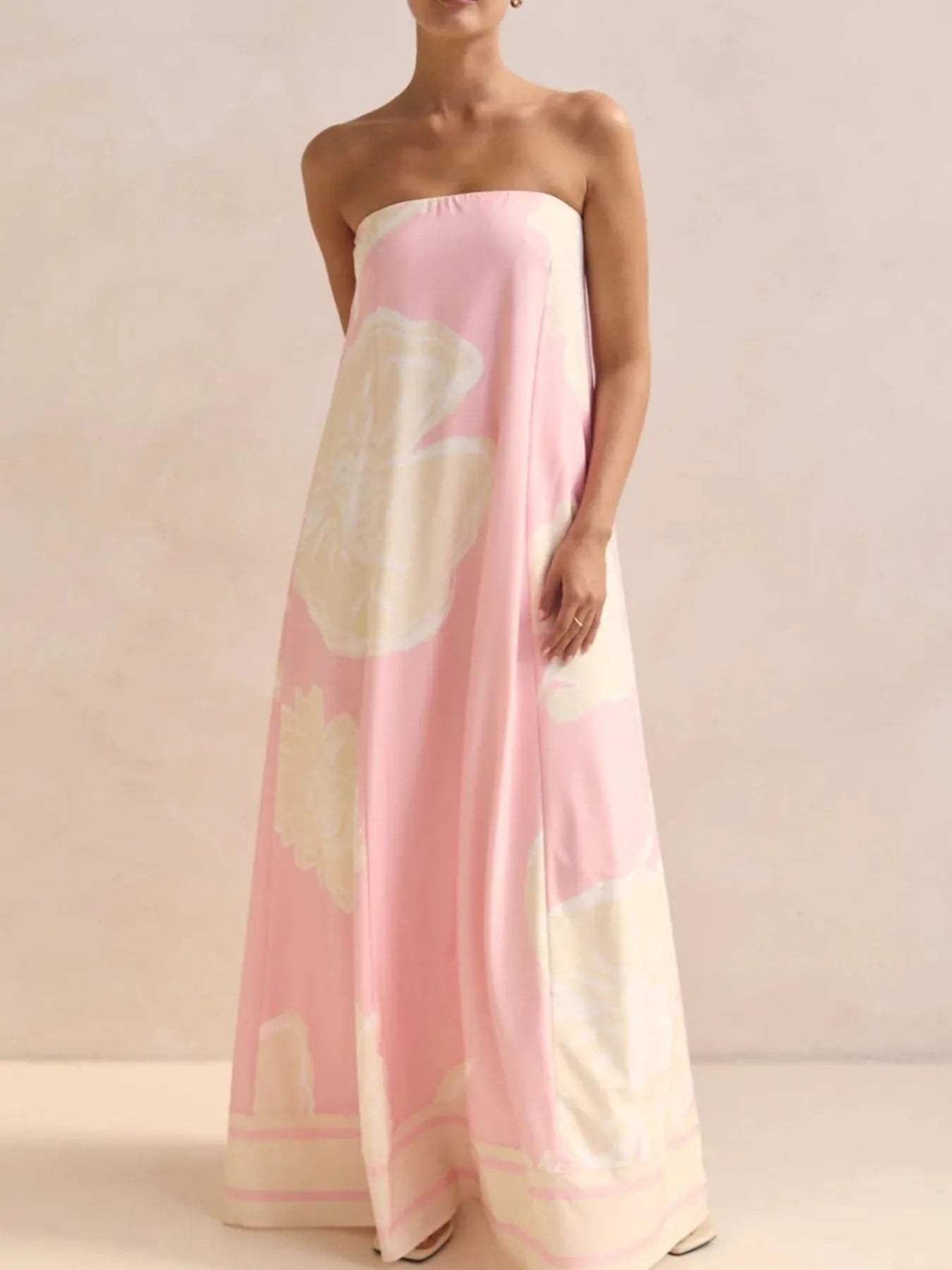 Smocked Printed Tube Maxi Dress - Trendsi - Flyclothing LLC