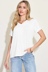 Basic Bae Bamboo Full Size V-Neck High-Low T-Shirt - ShopBasicbae - Flyclothing LLC