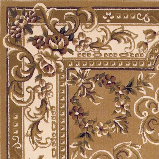 8' X 11' Beige Ivory Machine Woven Hand Carved Floral Medallion Indoor Area Rug - Homeroots - Flyclothing LLC