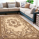 8' X 11' Ivory Machine Woven Hand Carved Floral Medallion Indoor Area Rug - Homeroots