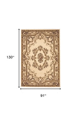 8' X 11' Ivory Machine Woven Hand Carved Floral Medallion Indoor Area Rug - Homeroots - Flyclothing LLC