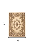 8' X 11' Ivory Machine Woven Hand Carved Floral Medallion Indoor Area Rug - Homeroots