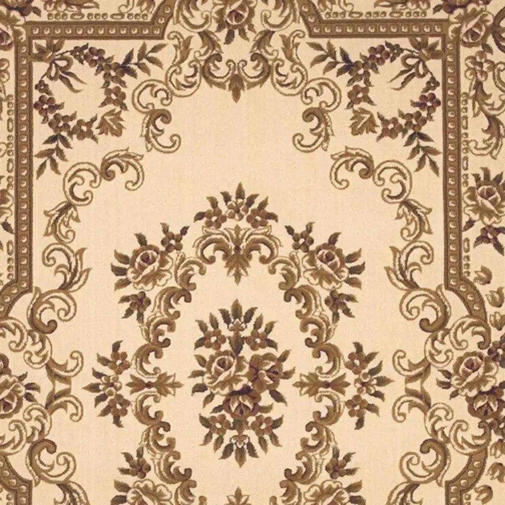 8' X 11' Ivory Machine Woven Hand Carved Floral Medallion Indoor Area Rug - Homeroots - Flyclothing LLC