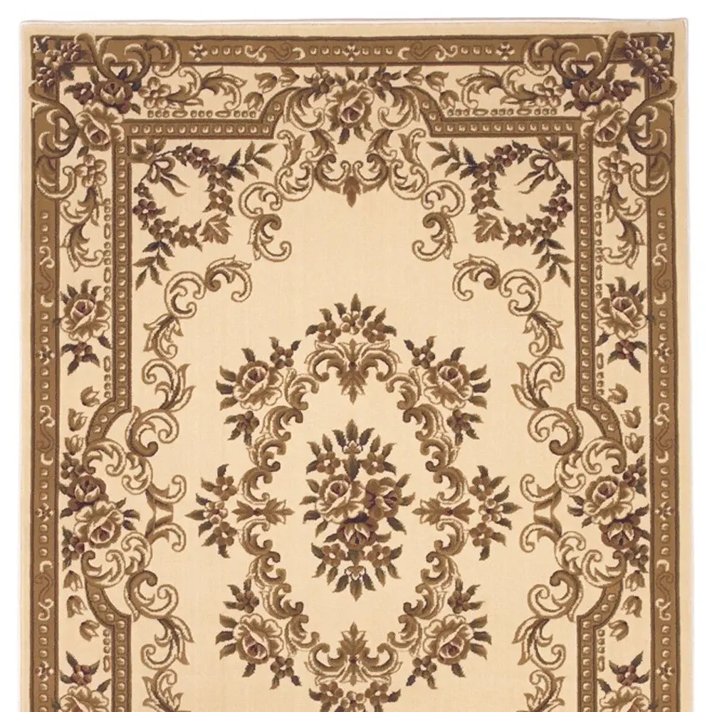 8' X 11' Ivory Machine Woven Hand Carved Floral Medallion Indoor Area Rug - Homeroots - Flyclothing LLC
