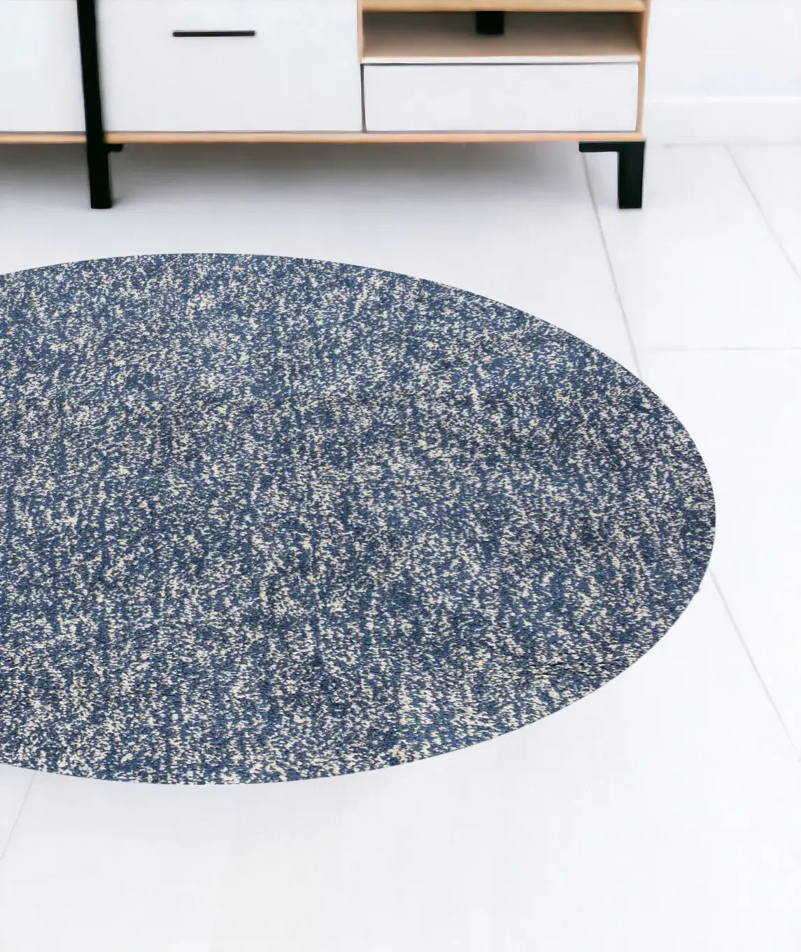 8' Indigo Ivory Heather Round Indoor Shag Rug - Homeroots - Flyclothing LLC