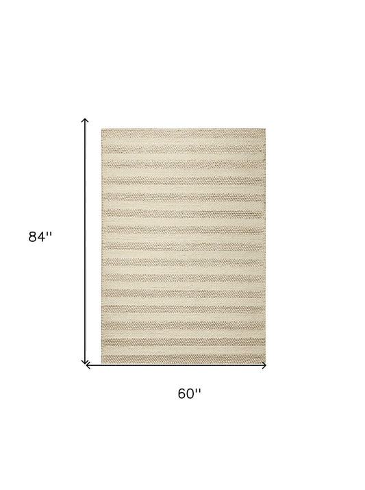 5' X 7' White Ivory Hand Woven Knobby Cornish Stripe Indoor Area Rug - Homeroots - Flyclothing LLC