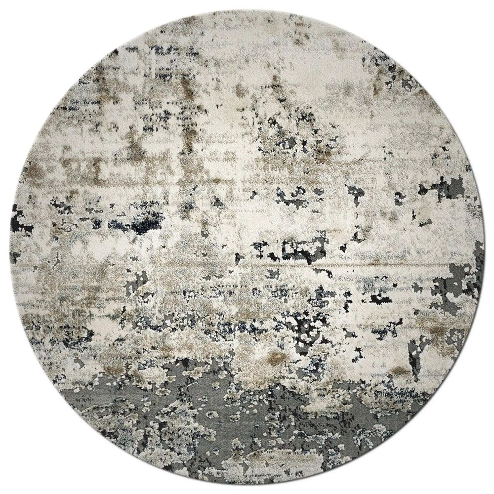 8' Ivory Teal Machine Woven Abstract Round Indoor Area Rug - Homeroots - Flyclothing LLC
