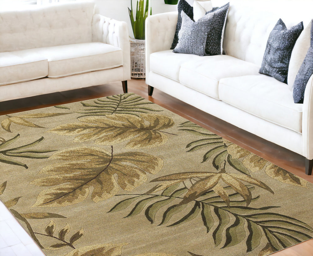 5' X 8' Sand Beige Hand Tufted Tropical Leaves Indoor Area Rug - Homeroots