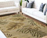 5' X 8' Sand Beige Hand Tufted Tropical Leaves Indoor Area Rug - Homeroots