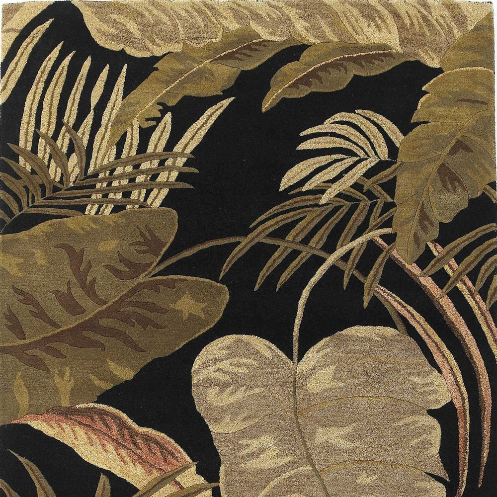 5' X 8' Midnight Black Hand Tufted Tropical Leaves Indoor Area Rug - Homeroots - Flyclothing LLC