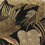 5' X 8' Midnight Black Hand Tufted Tropical Leaves Indoor Area Rug - Homeroots