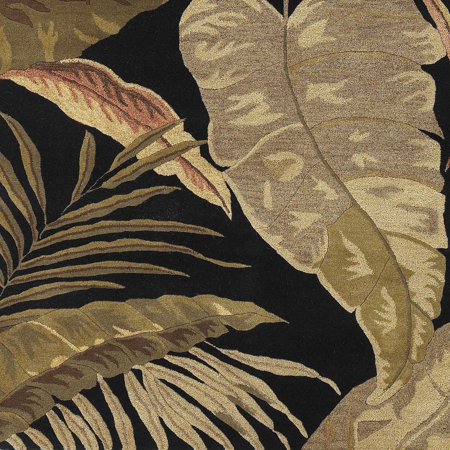 5' X 8' Midnight Black Hand Tufted Tropical Leaves Indoor Area Rug - Homeroots - Flyclothing LLC