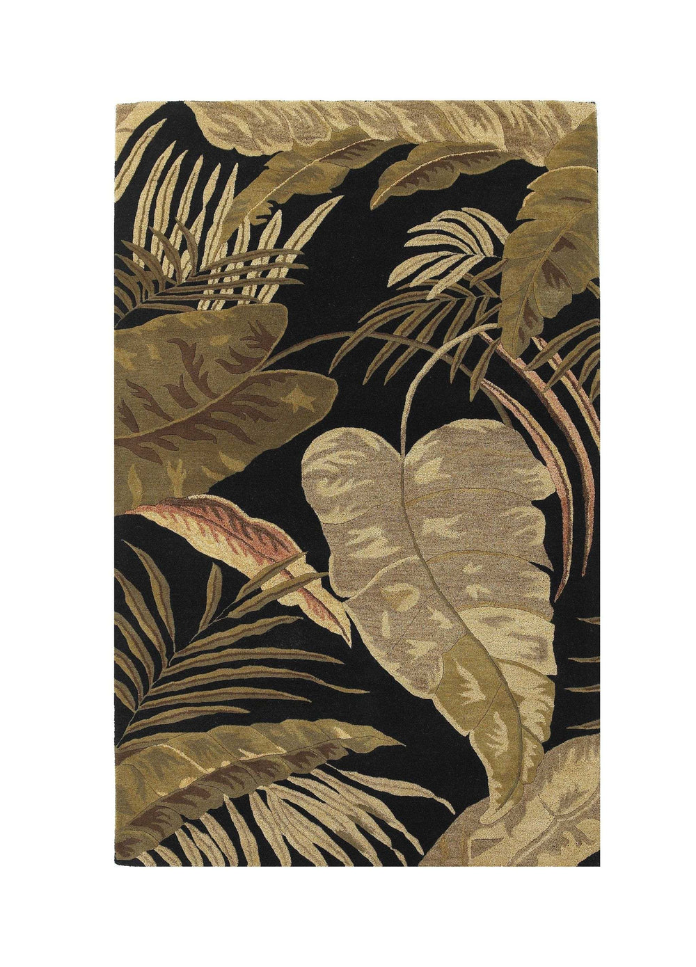 5' X 8' Midnight Black Hand Tufted Tropical Leaves Indoor Area Rug - Homeroots - Flyclothing LLC