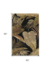 5' X 8' Midnight Black Hand Tufted Tropical Leaves Indoor Area Rug - Homeroots - Flyclothing LLC