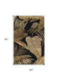5' X 8' Midnight Black Hand Tufted Tropical Leaves Indoor Area Rug - Homeroots