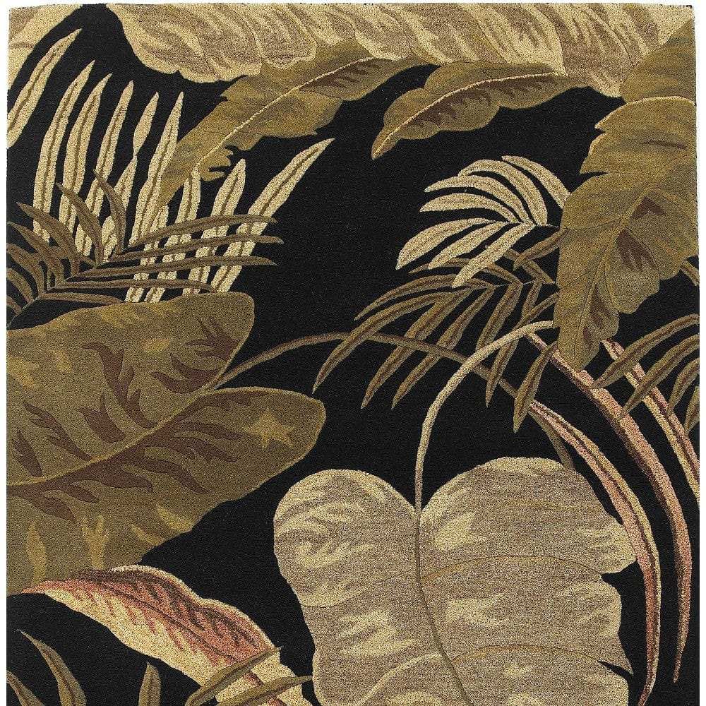 5' X 8' Midnight Black Hand Tufted Tropical Leaves Indoor Area Rug - Homeroots - Flyclothing LLC