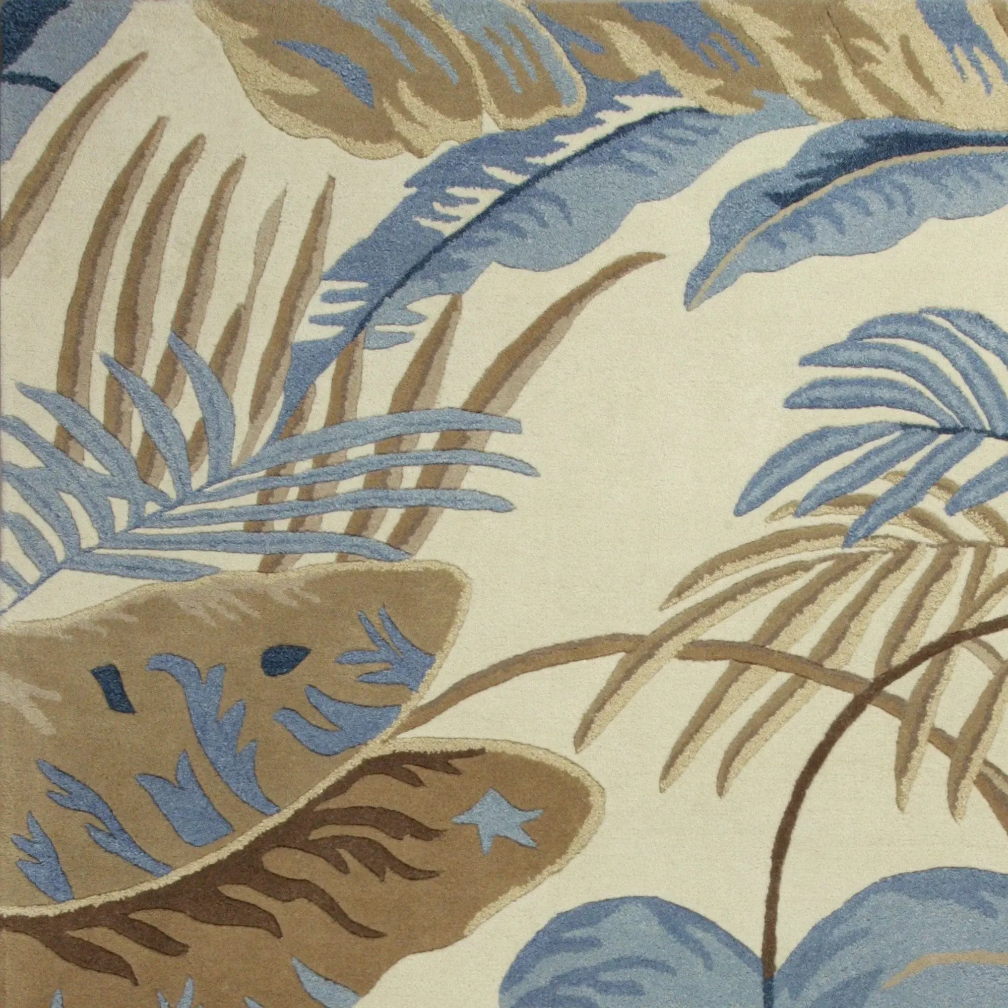 5' X 8' Ivory and Blue Wool Tropical Botanical Hand Tufted Area Rug - Homeroots - Flyclothing LLC