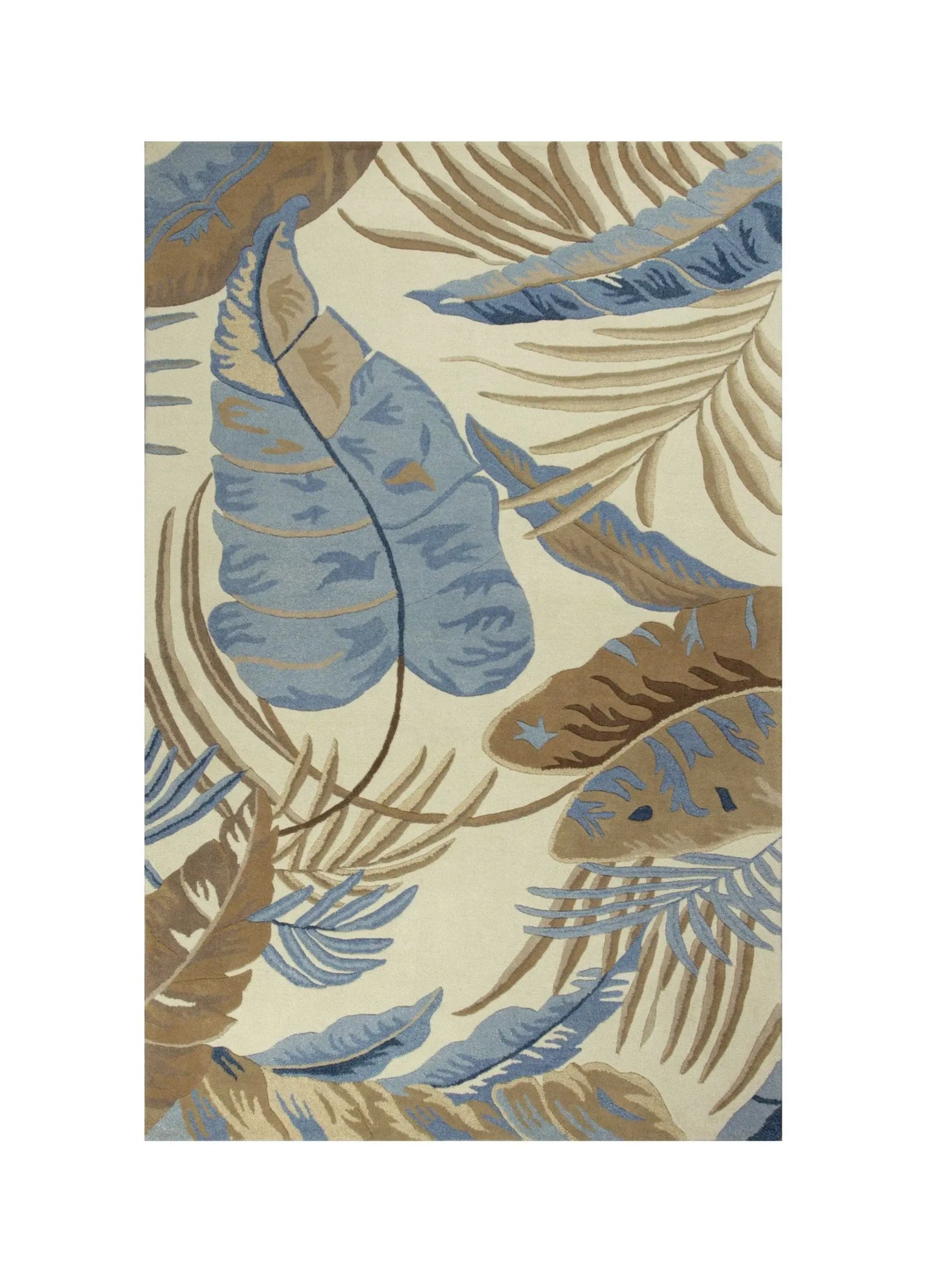 5' X 8' Ivory and Blue Wool Tropical Botanical Hand Tufted Area Rug - Homeroots - Flyclothing LLC
