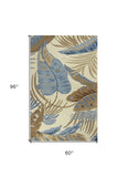 5' X 8' Ivory and Blue Wool Tropical Botanical Hand Tufted Area Rug - Homeroots