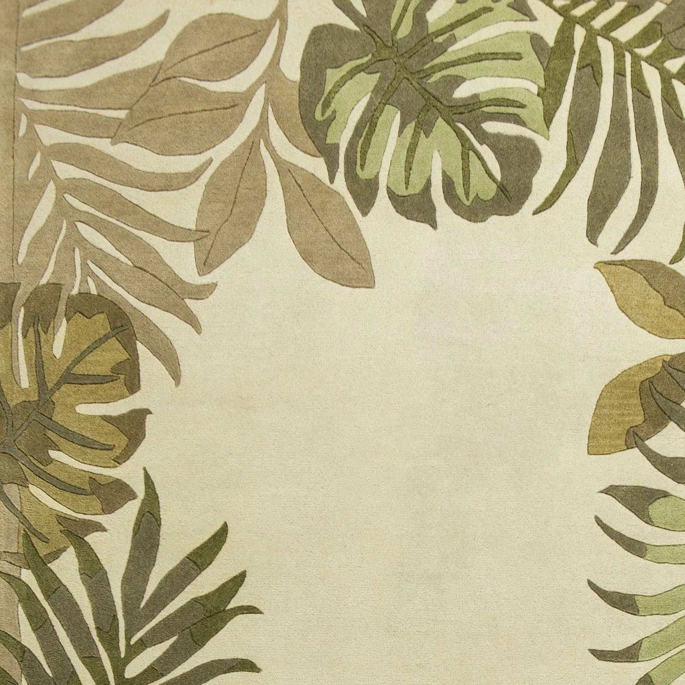 5' X 8' Ivory Hand Tufted Bordered Tropical Leaves Indoor Area Rug - Homeroots - Flyclothing LLC