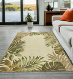 5' X 8' Ivory Hand Tufted Bordered Tropical Leaves Indoor Area Rug - Homeroots