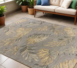 5' X 8' Grey Hand Tufted Tropical Palms Indoor Area Rug - Homeroots