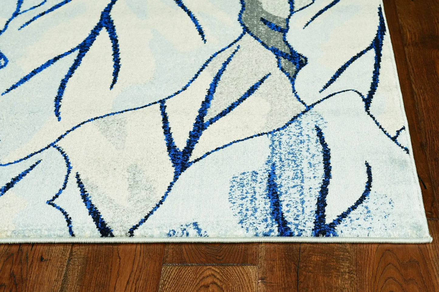 8' X 11' Grey Navy Machine Woven Oversized Leaves Indoor Area Rug - Homeroots - Flyclothing LLC
