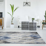 8' X 11' Grey Navy Machine Woven Oversized Leaves Indoor Area Rug - Homeroots