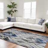 8' X 11' Grey Navy Machine Woven Oversized Leaves Indoor Area Rug - Homeroots