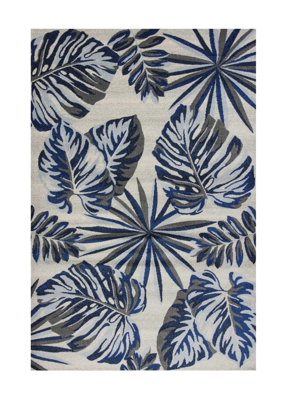 8' X 11' Grey Blue Machine Woven Oversized Tropical Leaves Indoor Area Rug - Homeroots