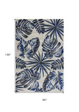 8' X 11' Grey Blue Machine Woven Oversized Tropical Leaves Indoor Area Rug - Homeroots - Flyclothing LLC