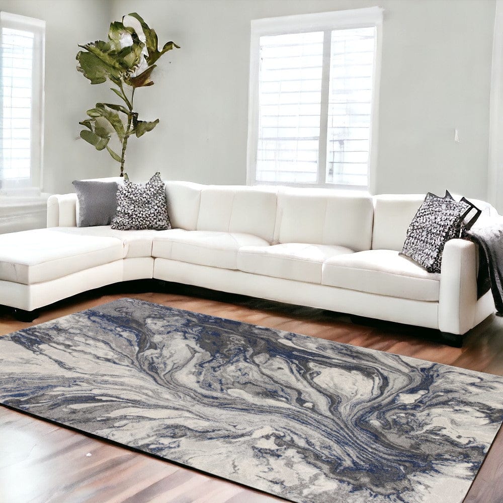 8' X 11' Grey Machine Woven Abstract Watercolor Indoor Area Rug - Homeroots
