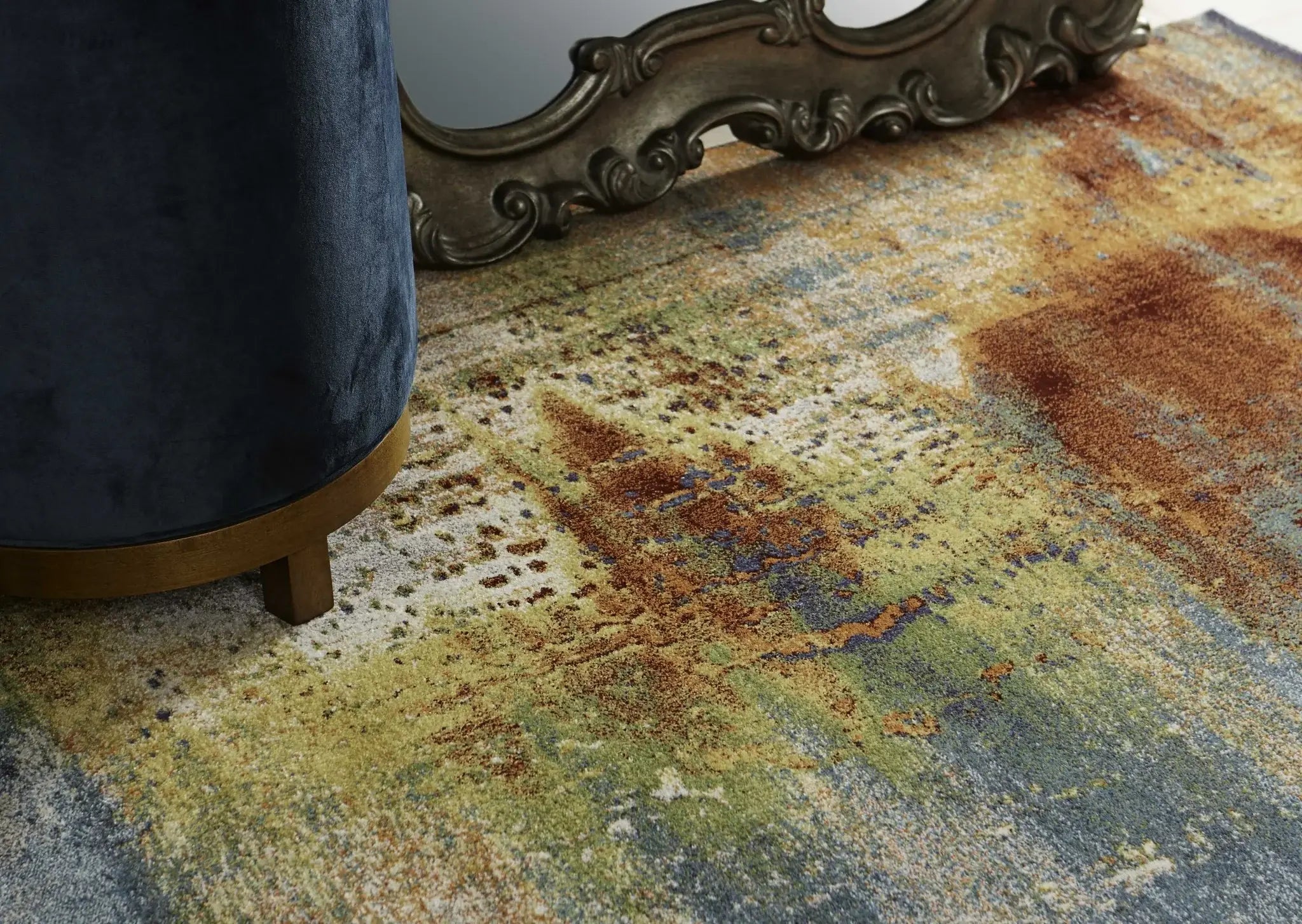 8' X 11' Blue Rust Orange Machine Woven Abstract Brushstrokes Indoor Area Rug - Homeroots - Flyclothing LLC