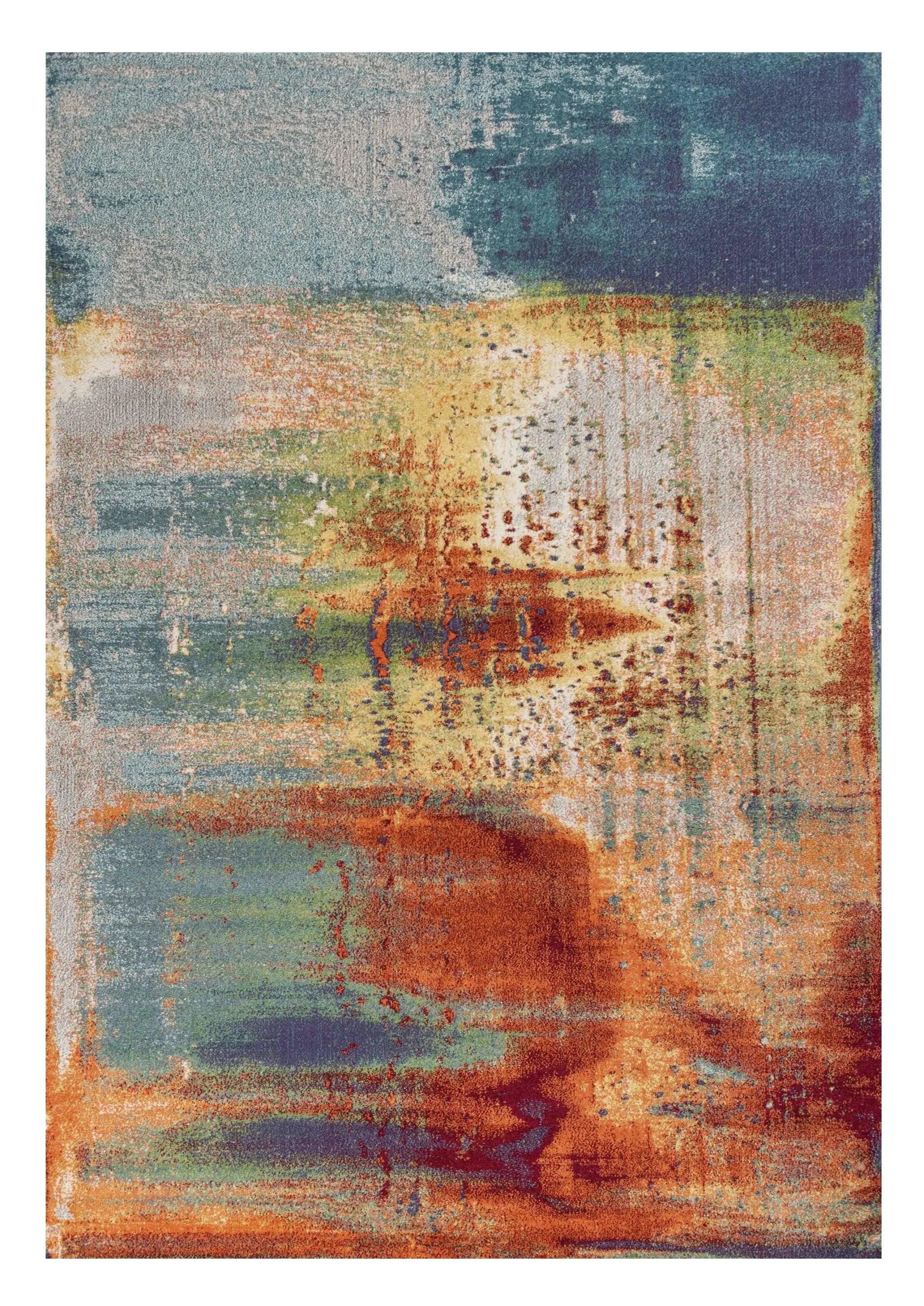 8' X 11' Blue Rust Orange Machine Woven Abstract Brushstrokes Indoor Area Rug - Homeroots - Flyclothing LLC