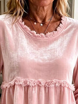 Fringed Hem Long Sleeve T-Shirt - Trendsi - Flyclothing LLC
