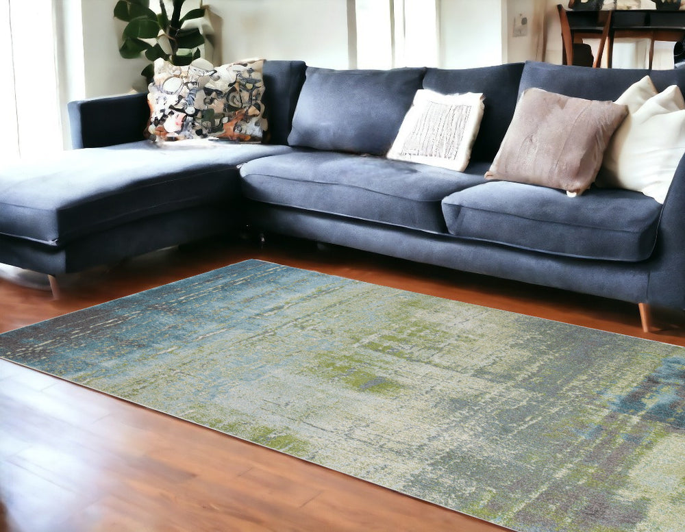 7' X 10' Blue and Green Area Rug - Homeroots