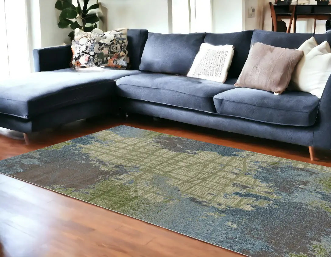 8' X 11' Green Blue Machine Woven Abstract Indoor Area Rug - Homeroots - Flyclothing LLC