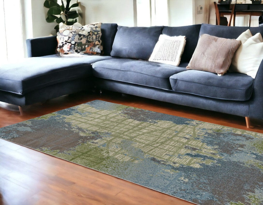 8' X 11' Green Blue Machine Woven Abstract Indoor Area Rug - Homeroots