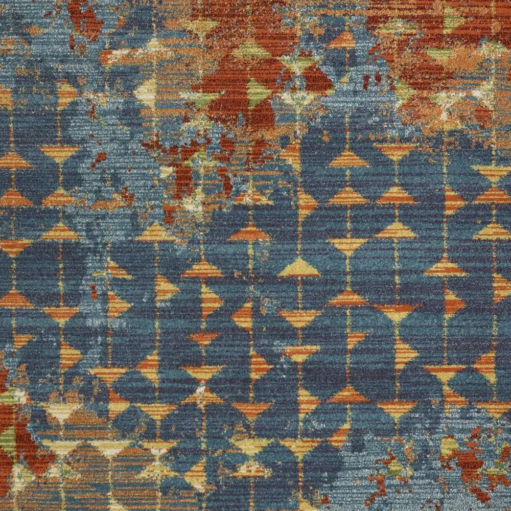 7' X 10' Blue and Orange Area Rug - Homeroots - Flyclothing LLC