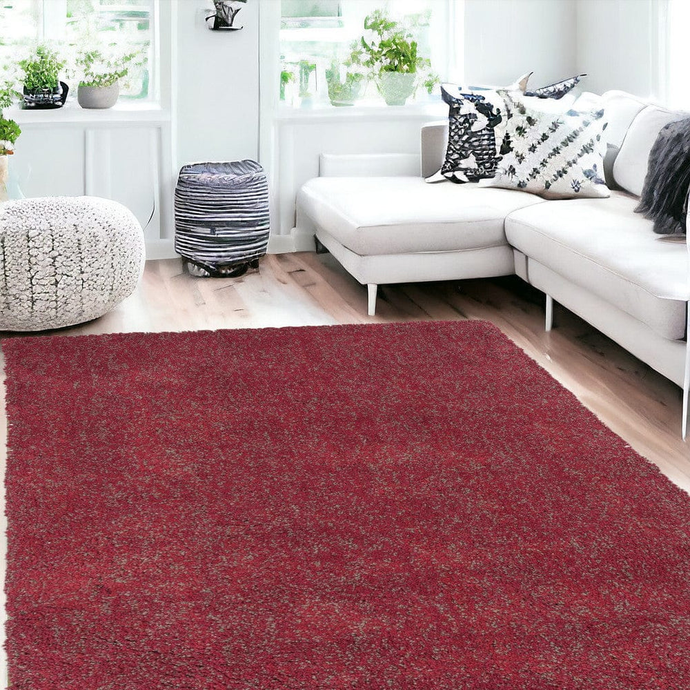 8' X 10' Red Heather Indoor Shag Rug - Homeroots