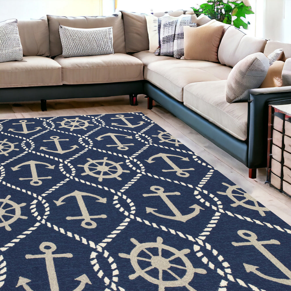 7' X 9'  Uv Treated Polypropylene Navy Area Rug - Homeroots