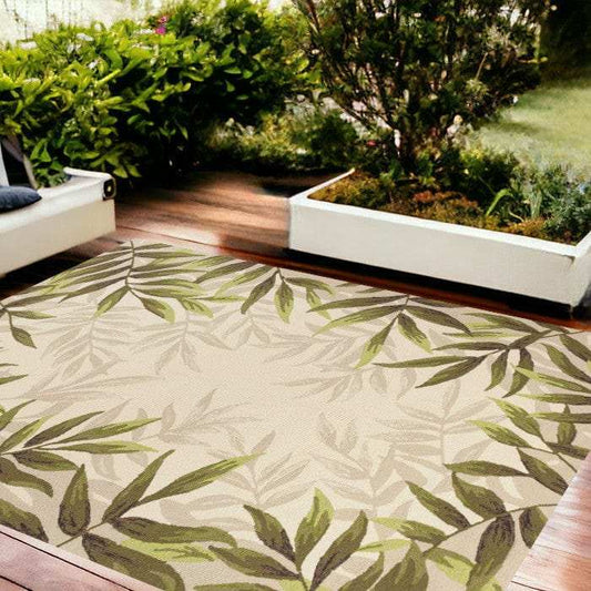 8' X 10' Beige Floral Handmade Indoor Outdoor Area Rug - Homeroots - Flyclothing LLC