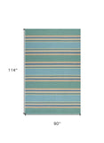 8' X 10' Blue Striped Handmade Indoor Outdoor Area Rug - Homeroots - Flyclothing LLC