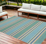 8' X 10' Blue Striped Handmade Indoor Outdoor Area Rug - Homeroots - Flyclothing LLC